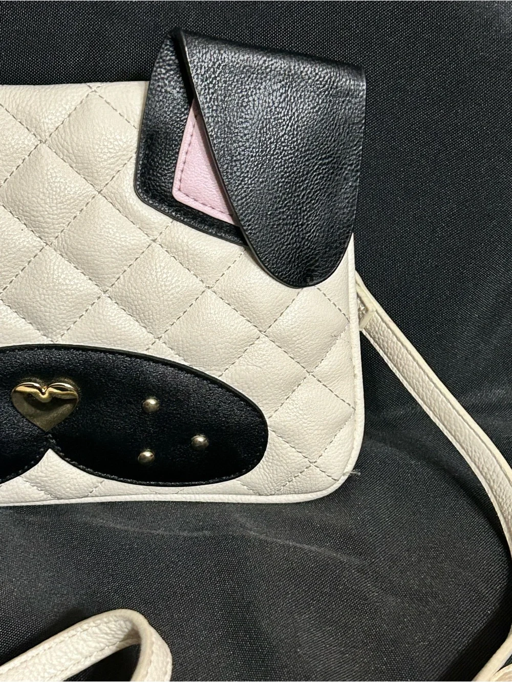 Betsey Johnson Quilted Cream & Black Puppy Dog Crossbody Bag & Cardholder
